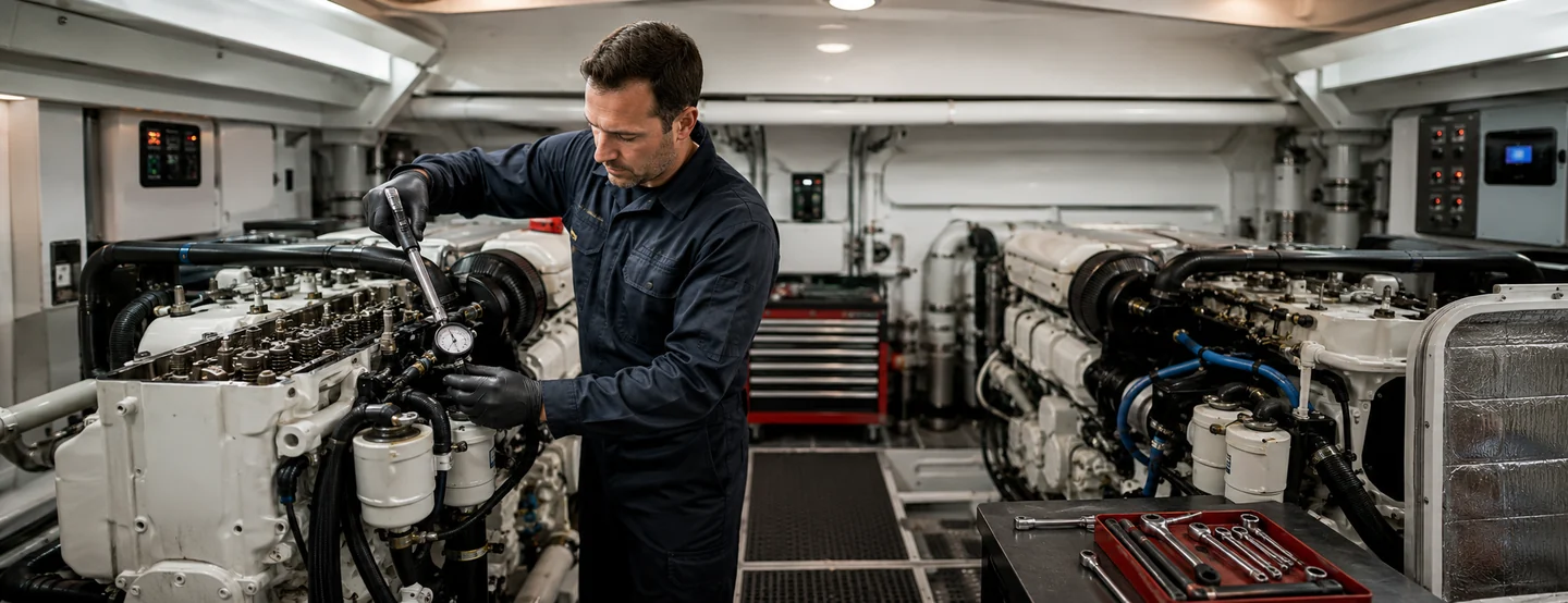Marine engine rebuild in the workshop