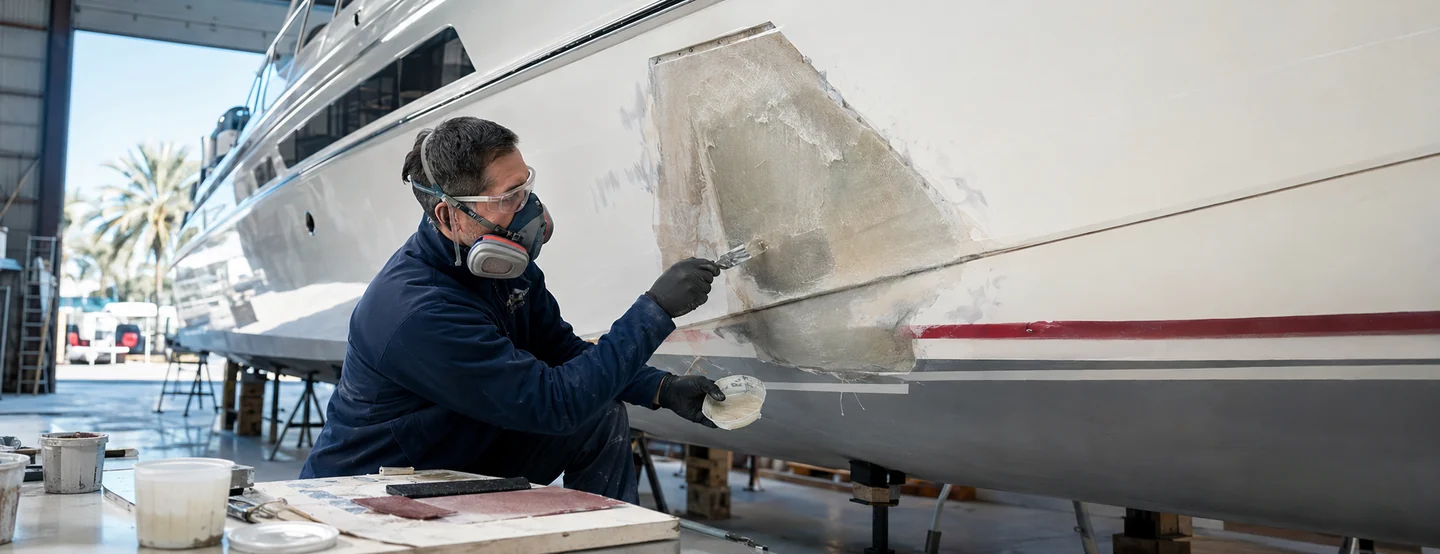 Fiberglass hull repair and gelcoat work